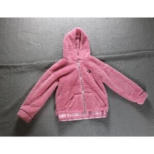 New Tommy Hilfiger Jacket Girls M Pink Little Minky Fleece Zip Front Hoodie